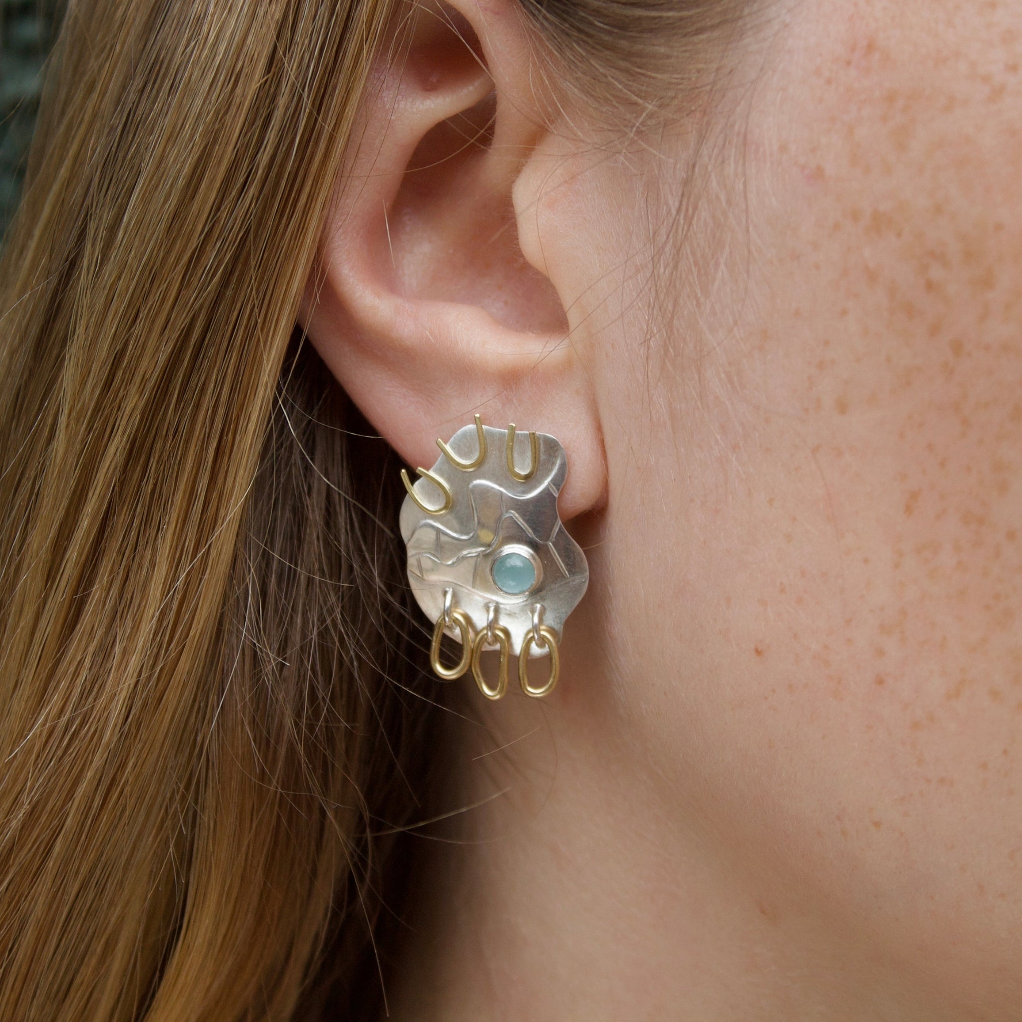 Weathered Traced Earrings in Silver and 18ct Gold
